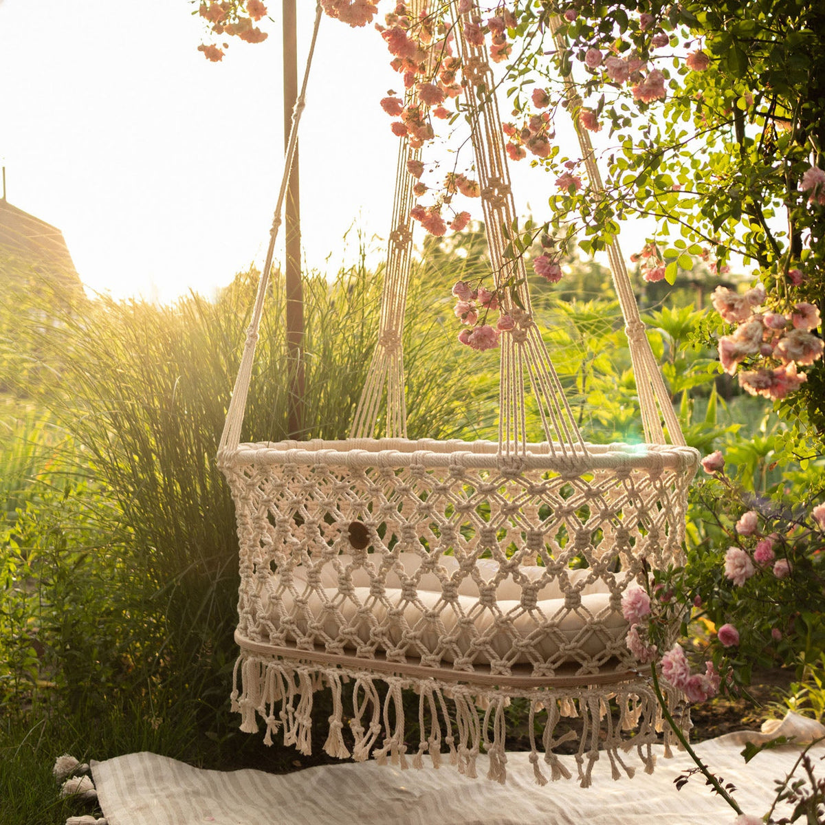 Hanging Macrame Baby Bassinet | Boho Swing Crib | Anzy Home