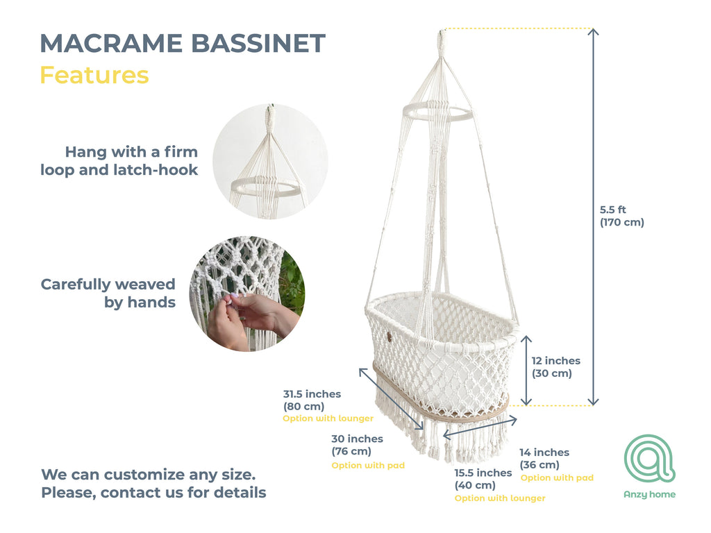 Hanging macrame baby bassinet – Anzy Home