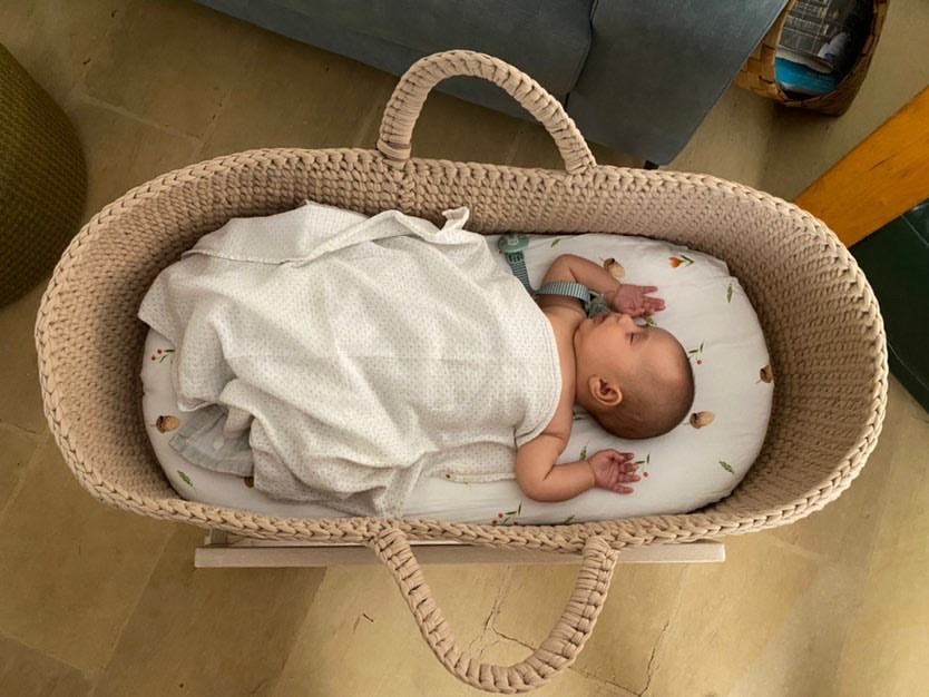 Newborn baby in Moses basket