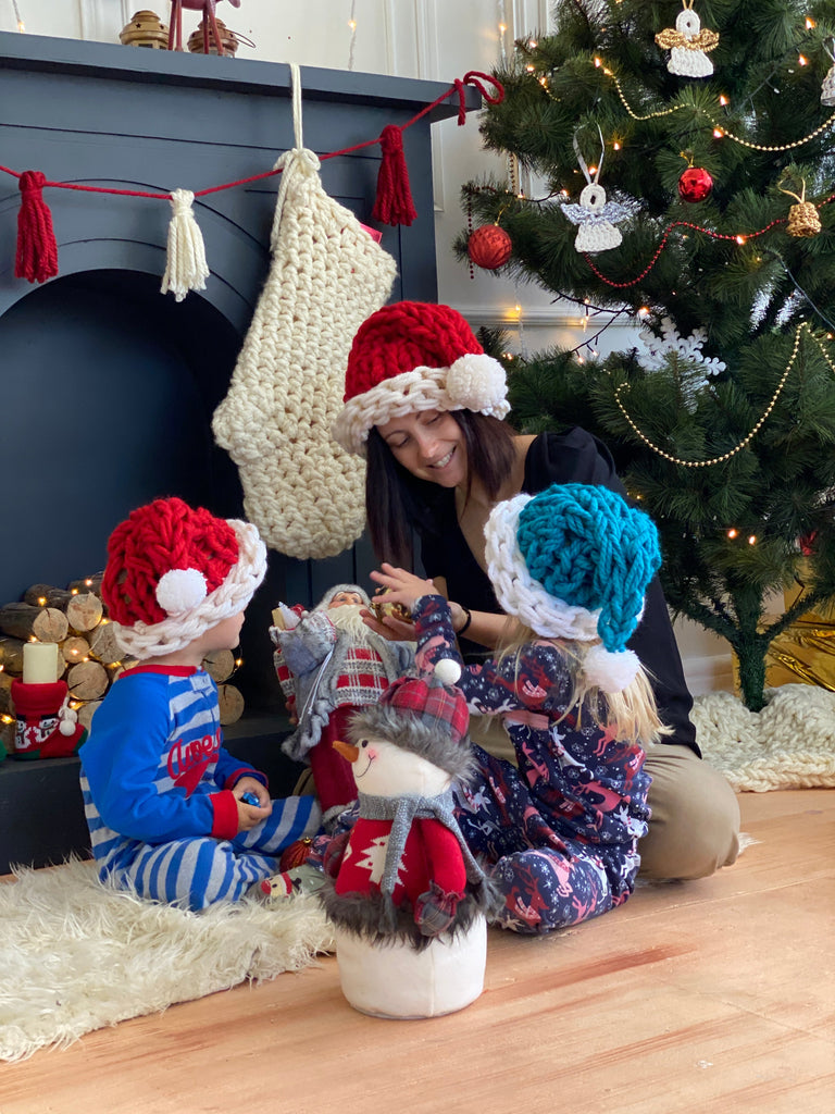 Santa hats for family Christmas photos. 