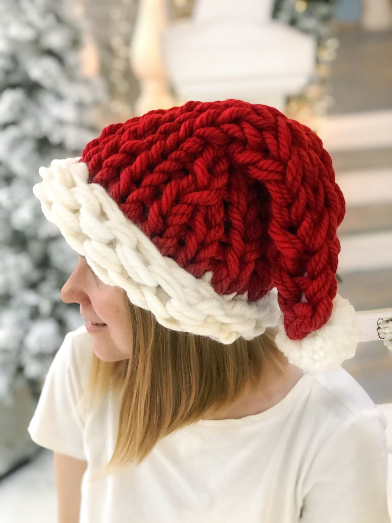 Christmas Santa red hat for adult chunky knit