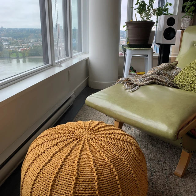 Pouf Square — Natural Chunky Knit Floor Cube Ottoman | Washable