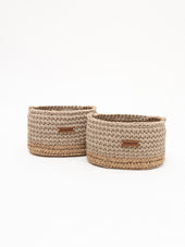 Beige crocheted diaper caddy set with jute accent – Anzy Home