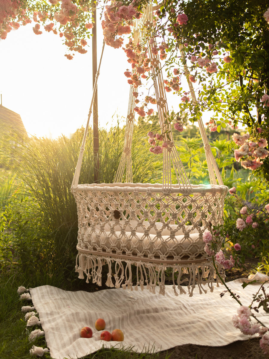 Hanging Macrame Baby Bassinet | Boho Swing Crib | Anzy Home