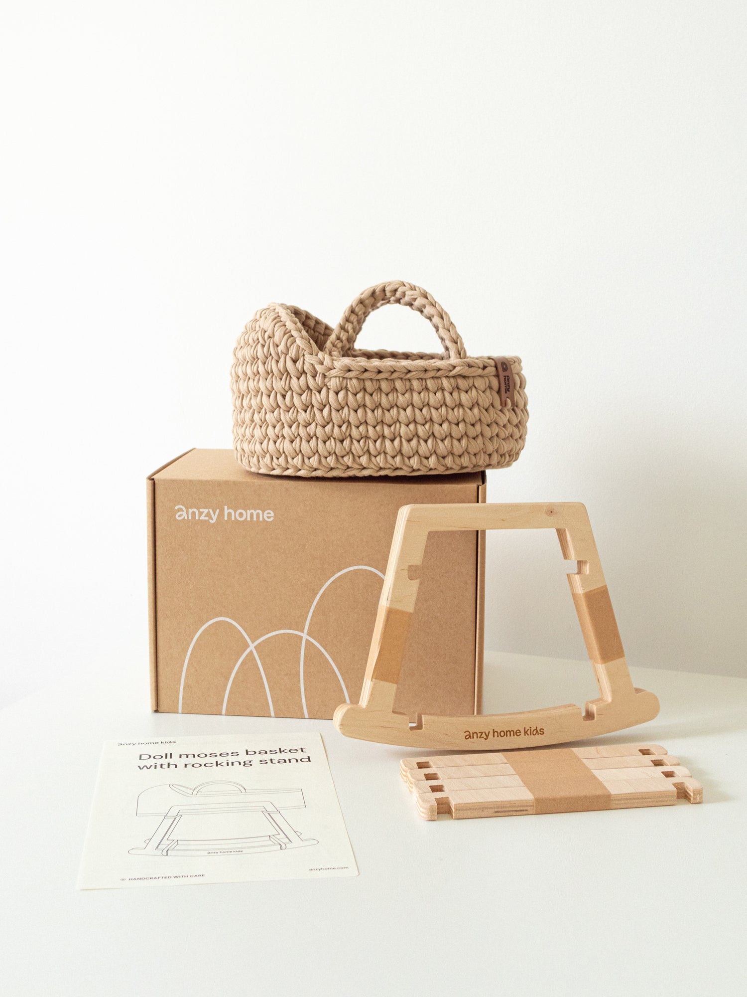 Anzy Home Handcrafted Miniature Hooded Doll Moses Basket