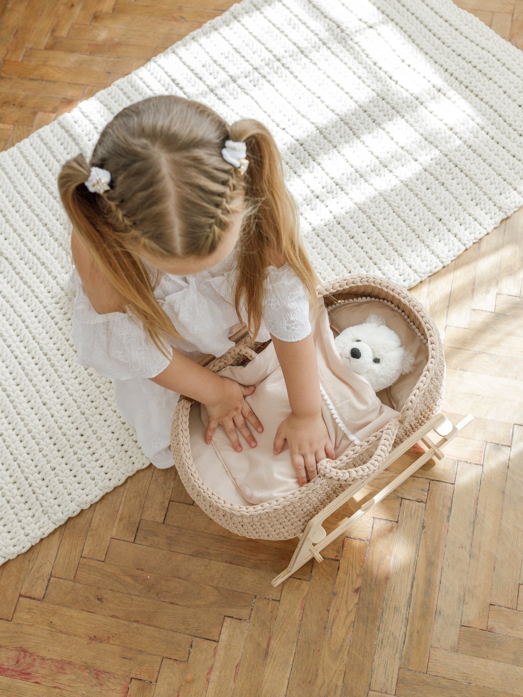 Doll Moses Basket w/Rocking Stand | Toy Bassinet | Anzy Home