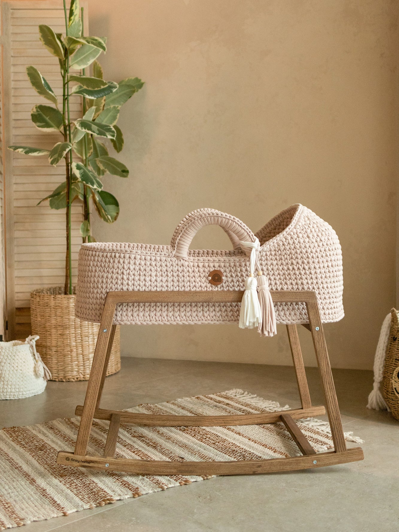 Set of XL Moses Basket Round Hood & Rocking Stand