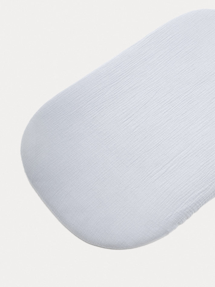 Light blue fitted sheet on a white background