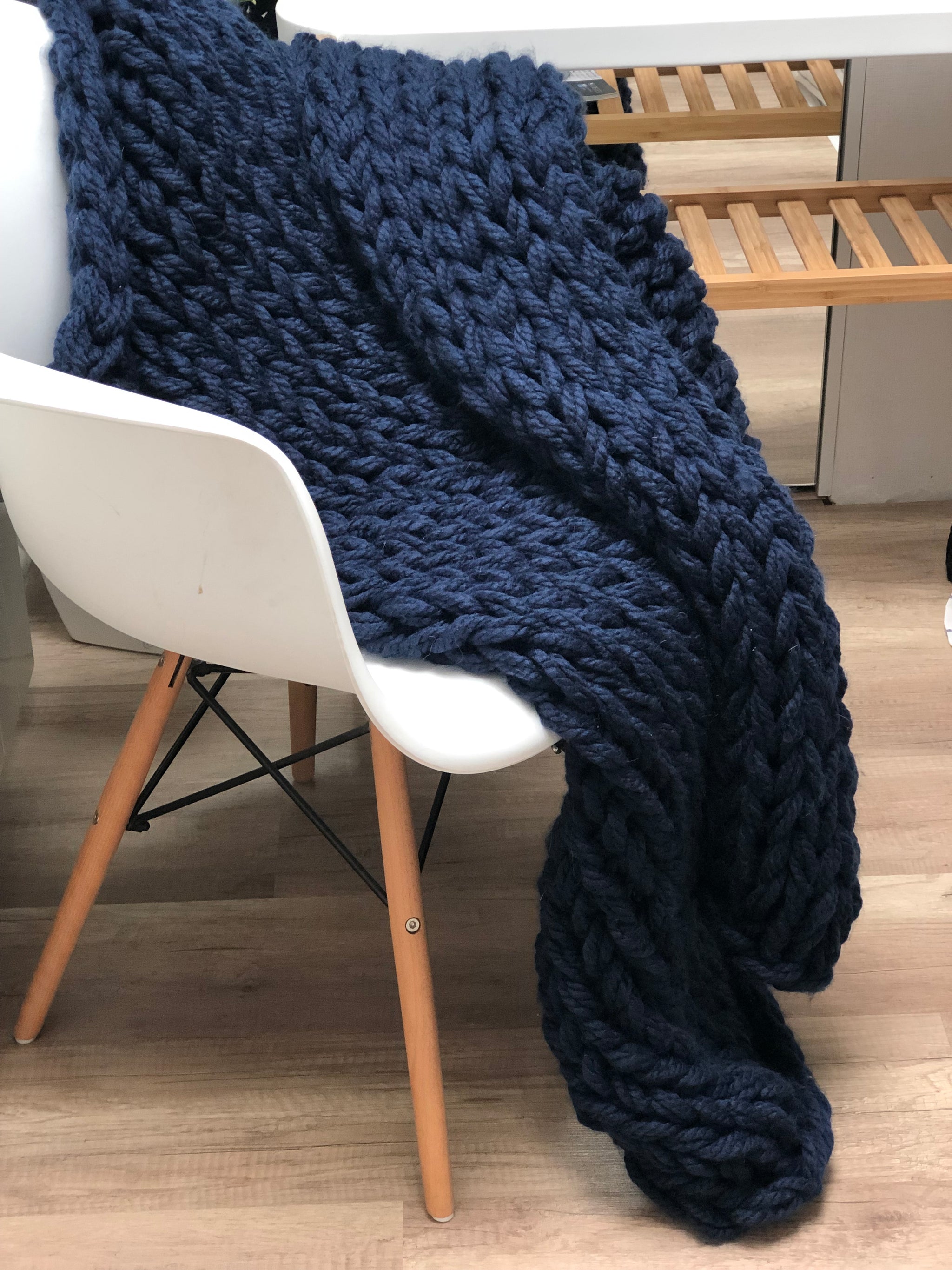 Chunky Knit Blanket in Navy Blue – Anzy Home - Main Image