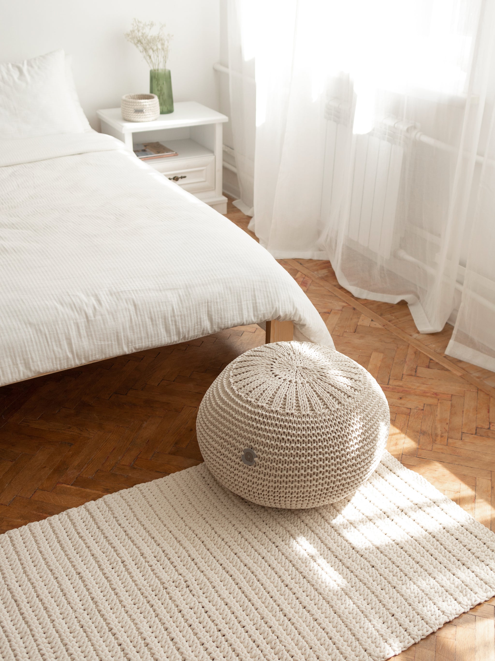 Pouf Fusion — 100% Cotton Chunky-Knitted Floor Ottoman with
