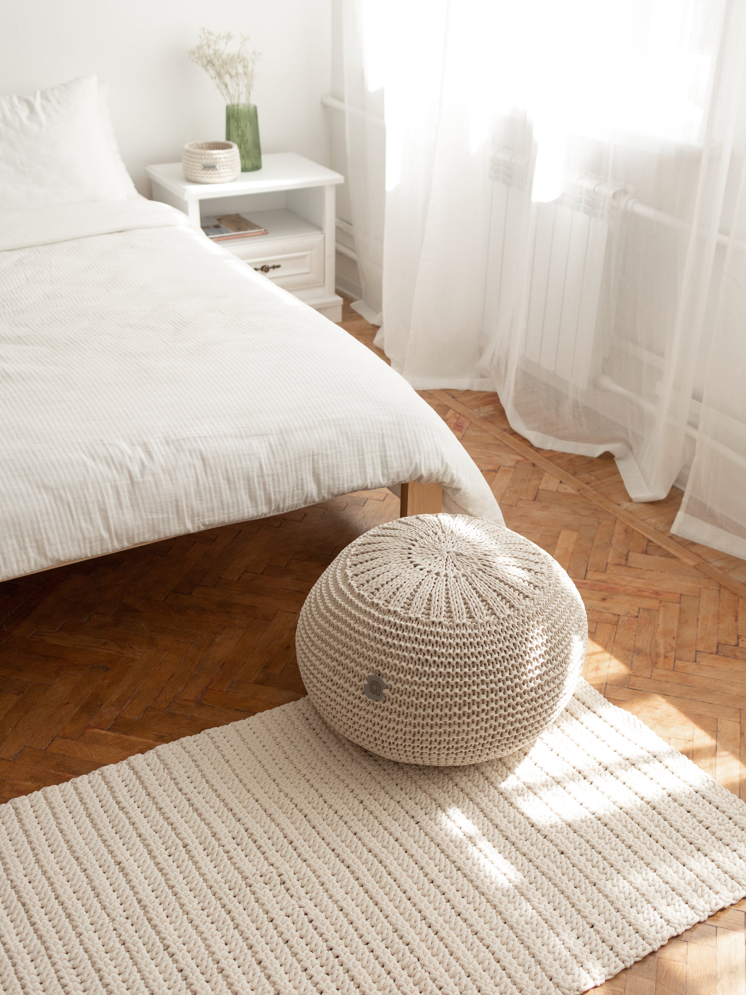 Pouf Fusion — 100% Cotton Chunky-Knitted Floor Ottoman with