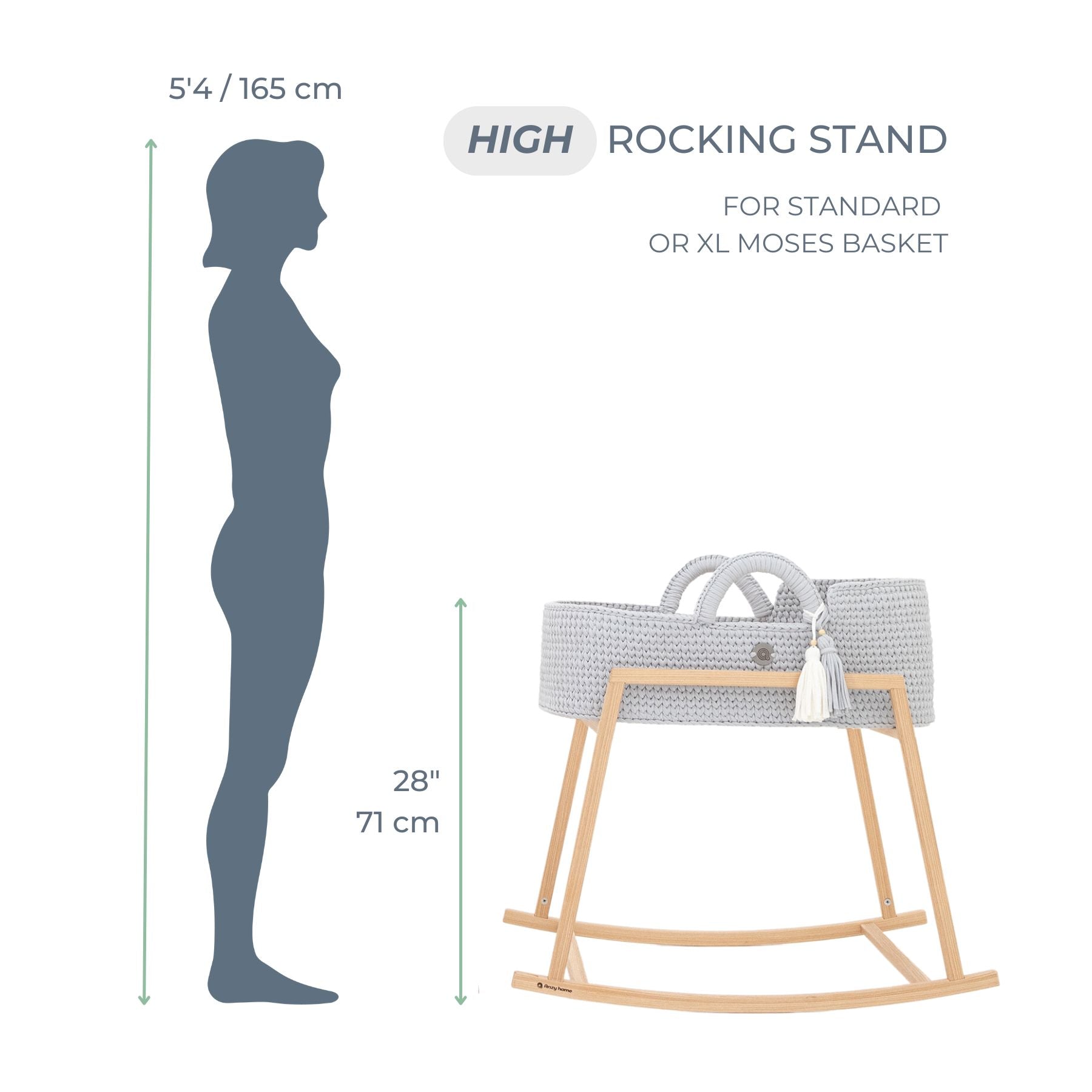 Wooden Rocking Stand for XL Baby Moses Basket by Anzy Home