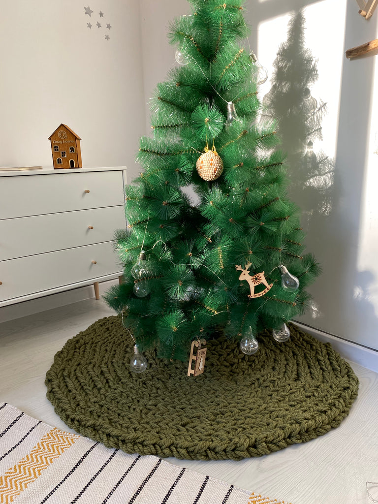 Large green chunky knit Christmas tree skirt Anzy Home