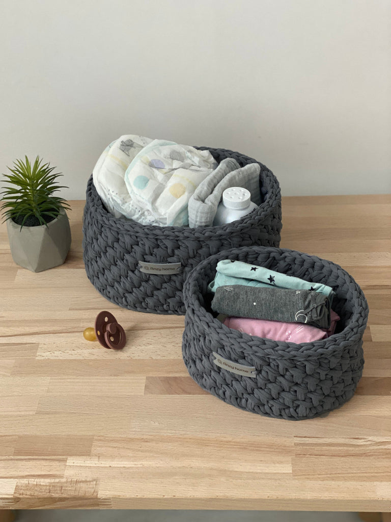Cotton diaper caddy in grey color