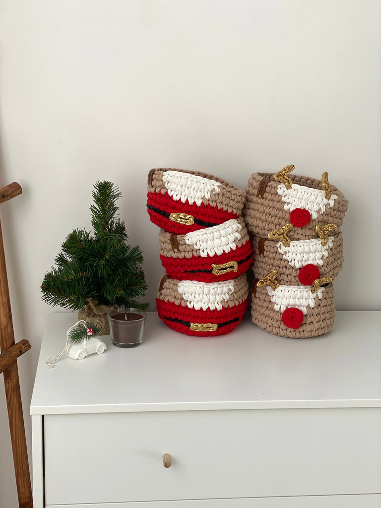 Christmas deer and Santa gift baskets