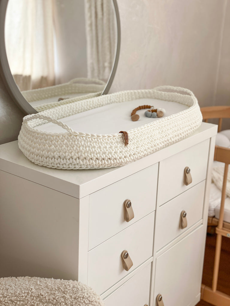 baby shower or birth gift, white affordable changing basket Scandi nursery by Anzy home
