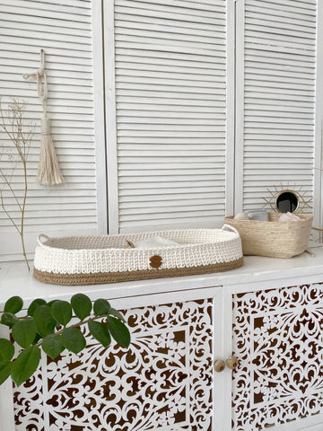 Boho baby changing basket with jute twine accent 