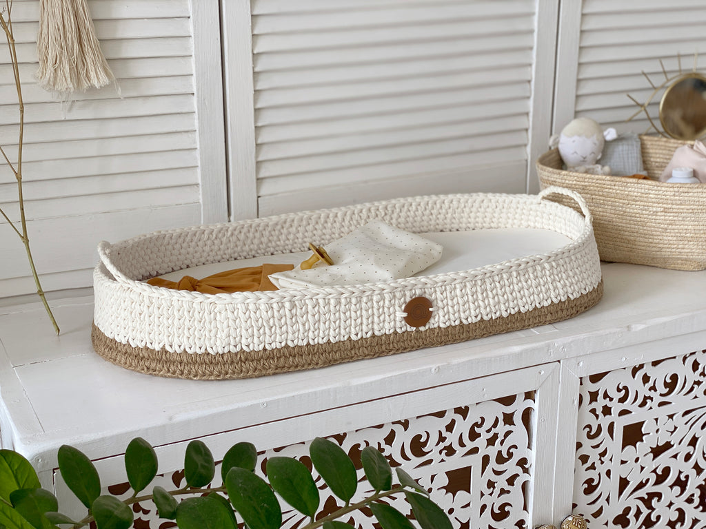 Boho baby changing basket with jute twine accent 