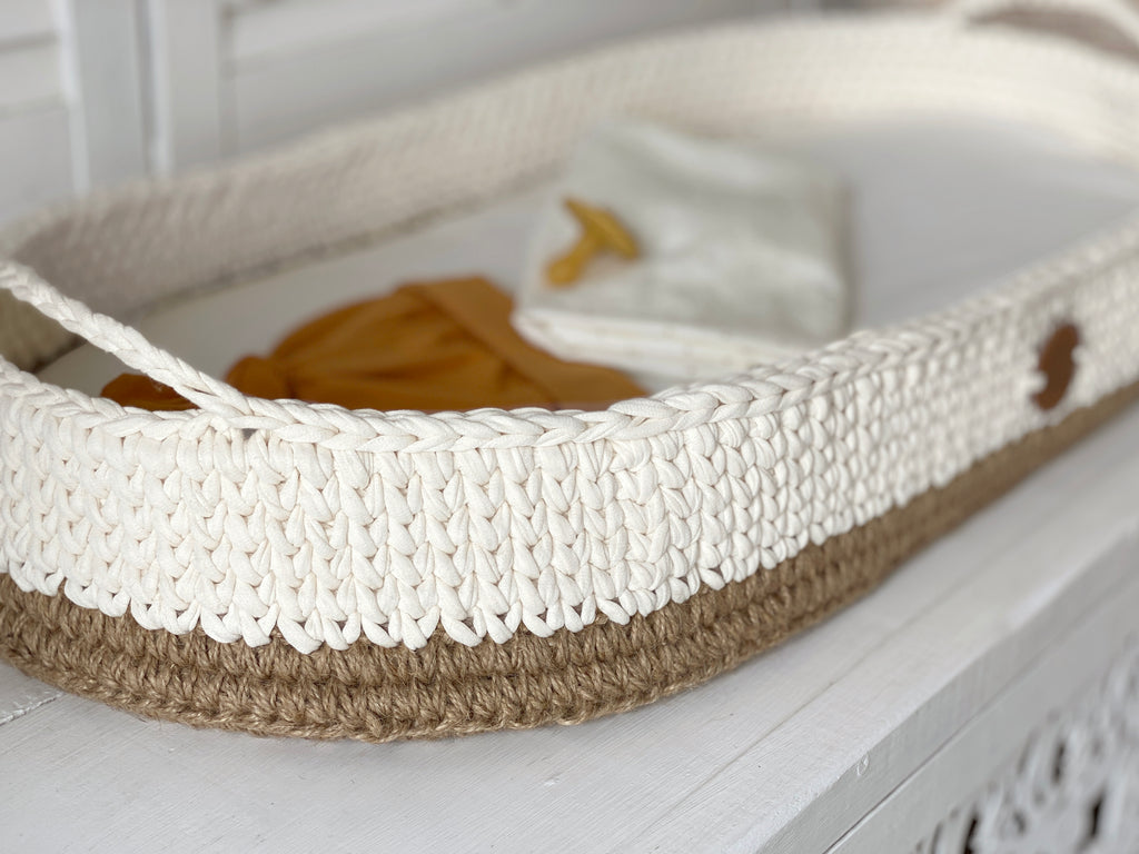 Boho baby changing basket with jute twine accent 