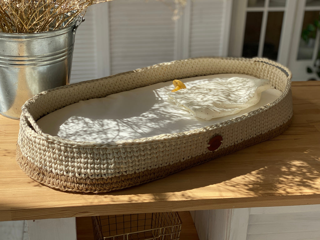 Boho baby changing basket with jute twine accent 
