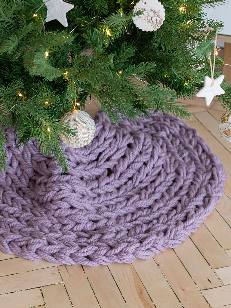 Lavender chunky knit Christmas tree skirt