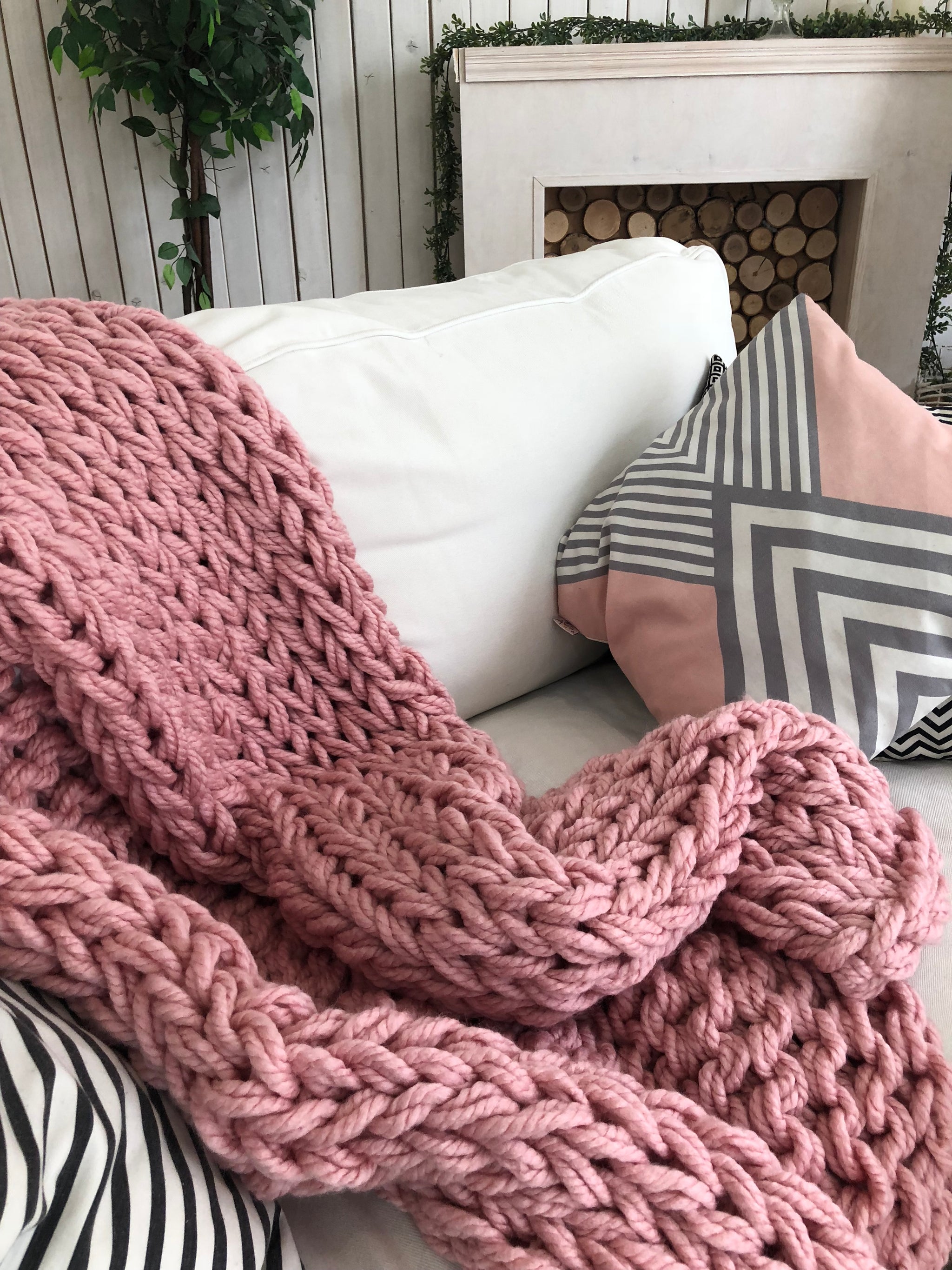 Ganlinia Soft Merino Wool Blanket Wool Blankets Pink Big Knit