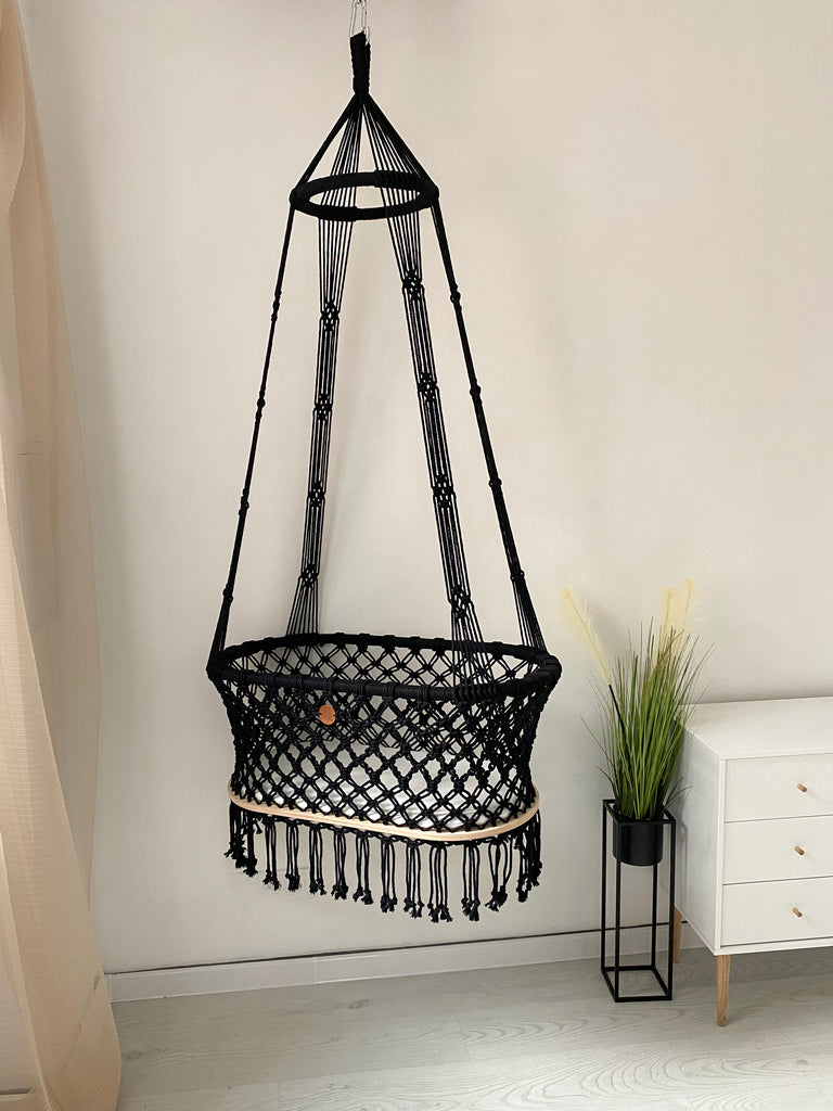 Black macrame baby bassinet by Anzy Home