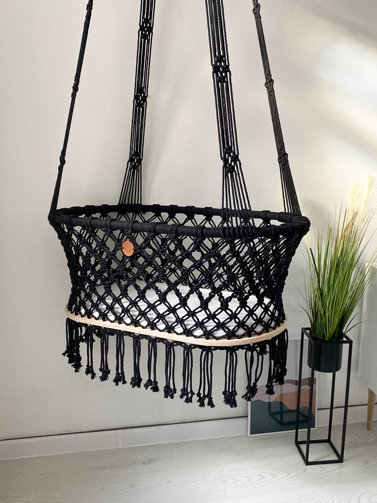 Black macrame cradle