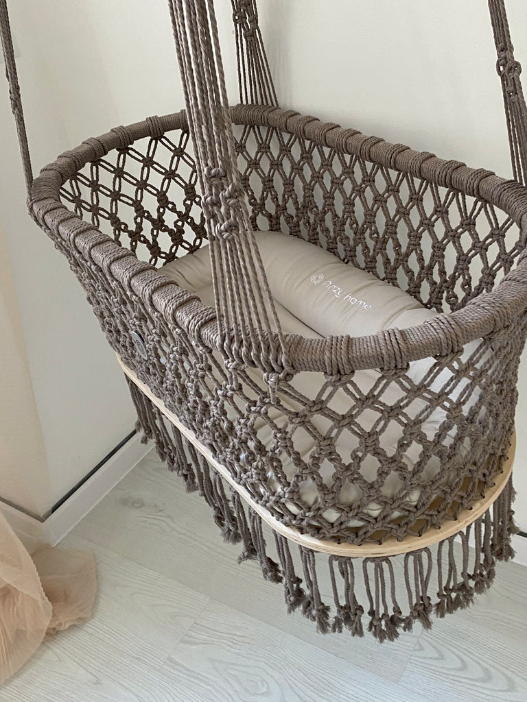 Macrame newborn baby crib brown
