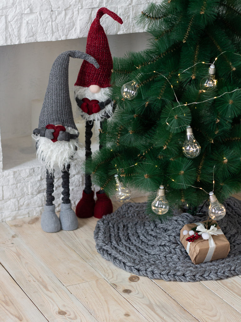 Chunky knit small Christmas tree skirt grey Anzy Home