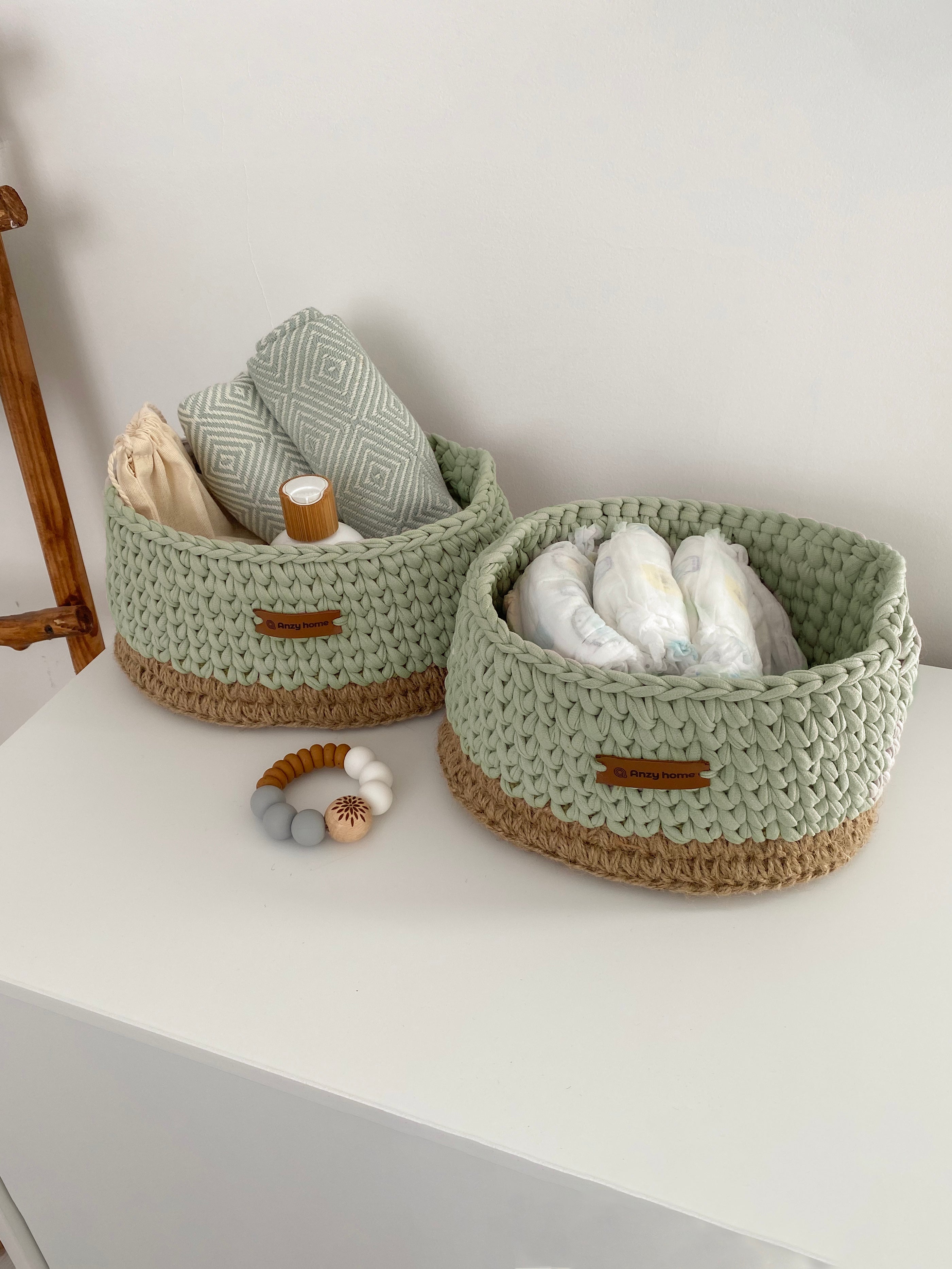 Rope Diaper Caddy - Sage